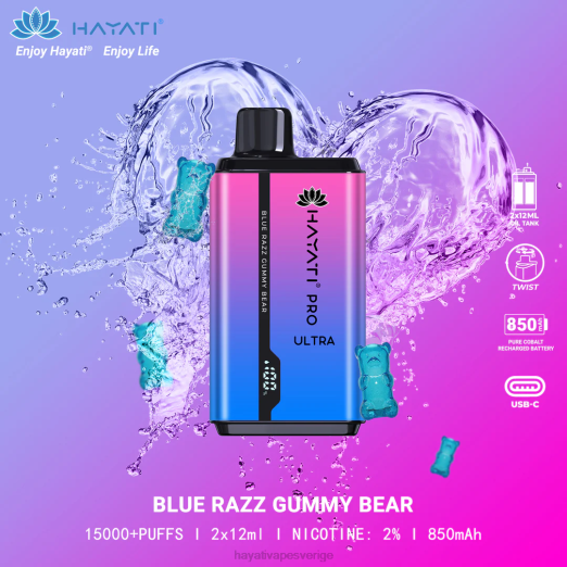 Hayati Pro Ultra engångs 15000 puffar - XN08194 Hayati Vape Flavours blå razz gummibjörn