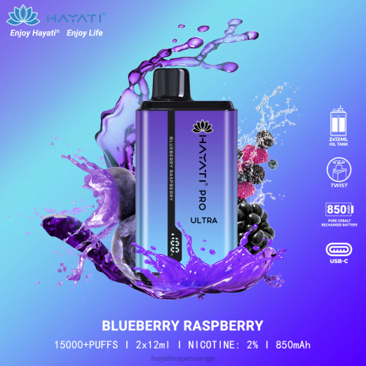 Hayati Pro Ultra engångs 15000 puffar - XN08196 Hayati Vape Review blåbärshallon