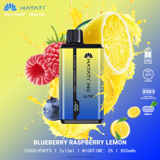 Hayati Pro Ultra engångs 15000 puffar - XN08197 Hayati Flavours Sverige blåbär hallon citron