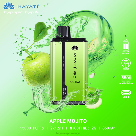 Hayati Pro Ultra engångs 15000 puffar - XN08200 Hayati Vape Shop äpple mojito