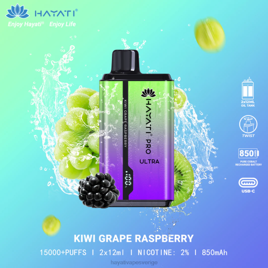 Hayati Pro Ultra engångs 15000 puffar - XN08202 Hayati Stockholm kiwi druva hallon