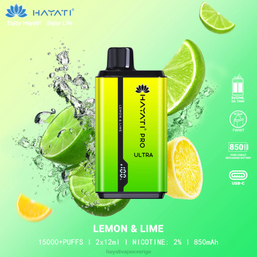 Hayati Pro Ultra engångs 15000 puffar - XN08203 Hayati Vape Sverige citron lime