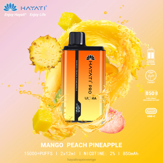 Hayati Pro Ultra engångs 15000 puffar - XN08204 Hayati Vape Flavours mango persika ananas