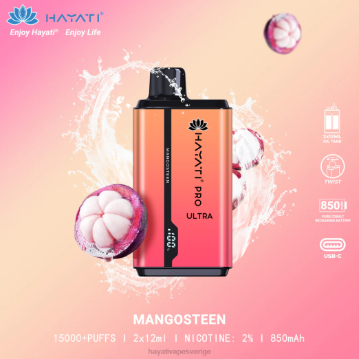 Hayati Pro Ultra engångs 15000 puffar - XN08205 Hayati Vape Near Me mangostan