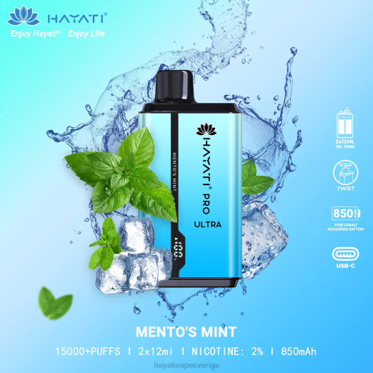 Hayati Pro Ultra engångs 15000 puffar - XN08206 Hayati Vape Review mentos mynta