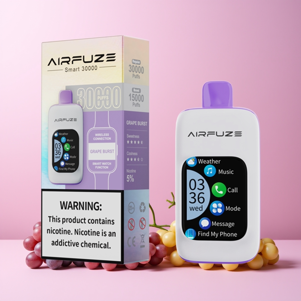 AirFuze Smart 30000 Puffar Disposable 2.01\"TFT Touch Screen 900mAh Type-C Sverige Grossist Druvblast