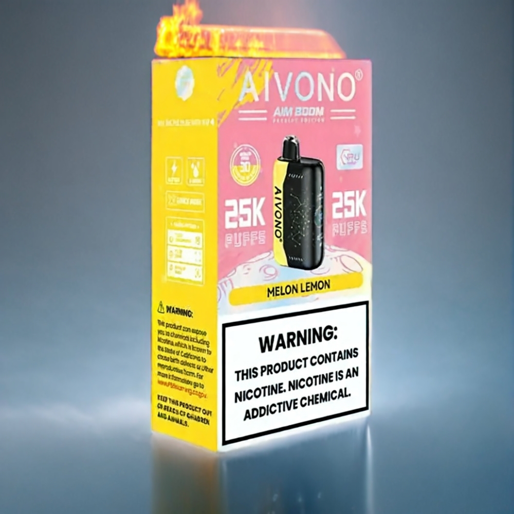 Melon Citron Aivono Aim Boom 25000 Puffar 0%/2%/3%/5% Nikotin 28ml E-Liquid 650mAh Batteri 1.2 ohm Mesh Coil Type-C Sverige Grossist
