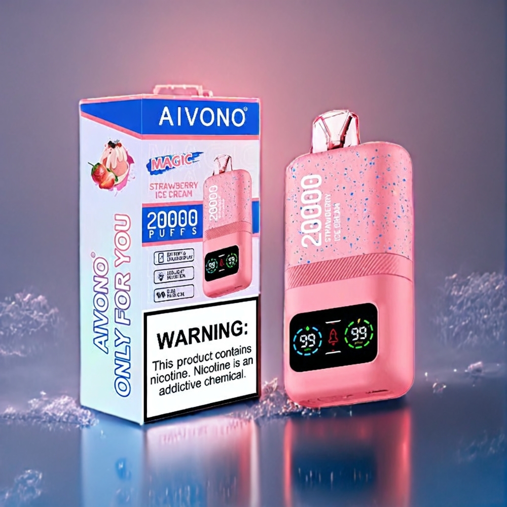 Jordgubb Glass Aivono Aim Magic 20000 Puffar 26ml Dual Mesh Coil LCD Typ-C Sverige Grossist