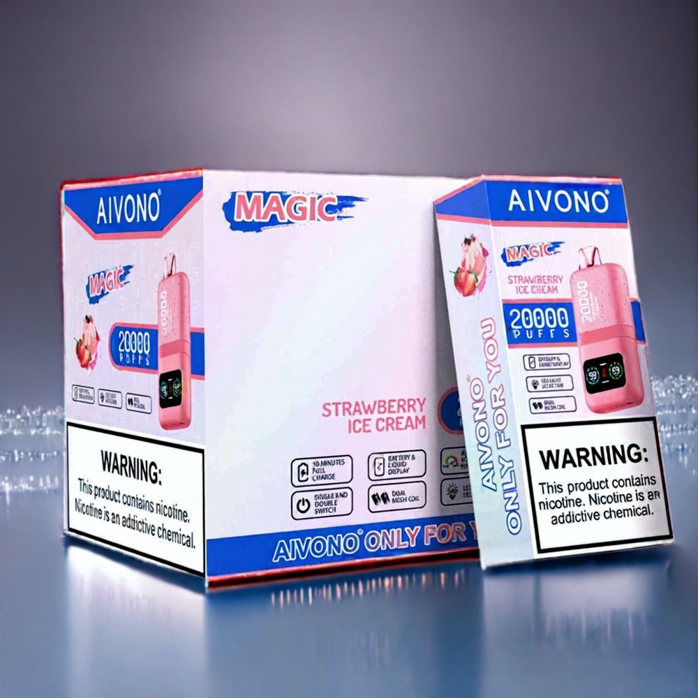 Jordgubb Glass Aivono Aim Magic 20000 Puffar 26ml Dual Mesh Coil LCD Typ-C Sverige Grossist