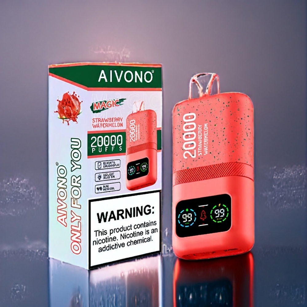 Jordgubb Vattenmelon Aivono AIM Magic Sverige Grossist 20000 Puffar 0-5% Nikotin 26ml Dual Mesh Coils LCD Typ-C Laddbar 600mAh