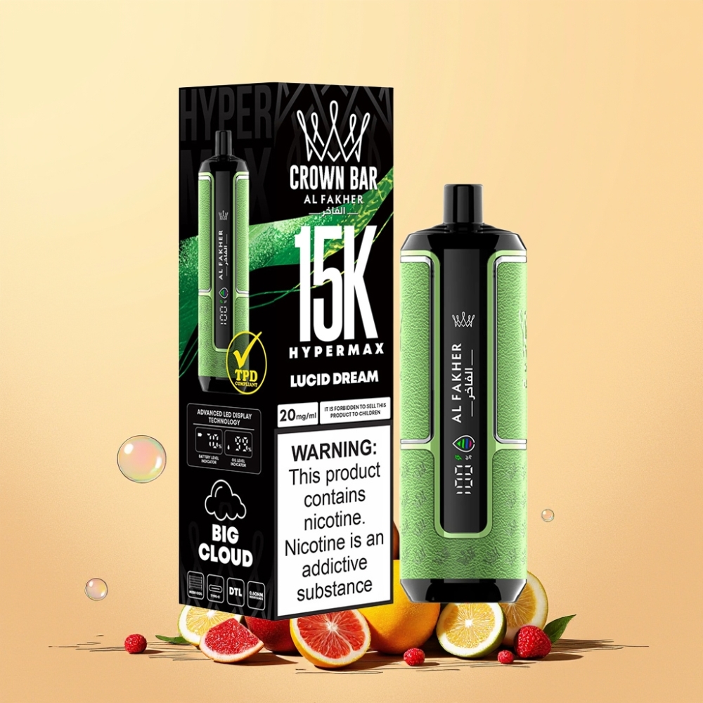 Al Fakher Crown Bar 15K Hypermax Sverige Grossist 22ml 600mAh Type-C DTL 20mg Bärbar Lättvikts Enhet Ljus Dröm