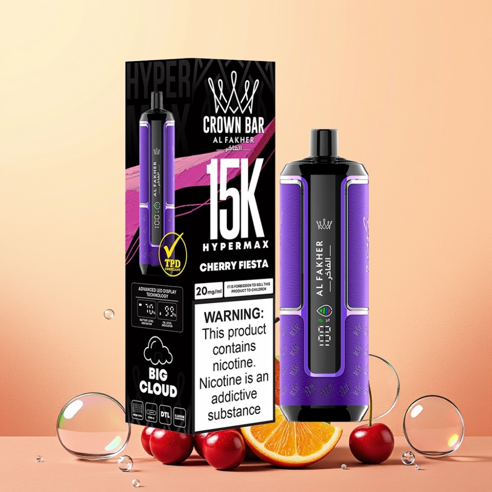 Al Fakher Crown Bar 15K Hypermax Sverige Grossist 22ml 600mAh Type-C DTL 20mg Kompakt Bärbar Lättvikts Kirsebär Fest