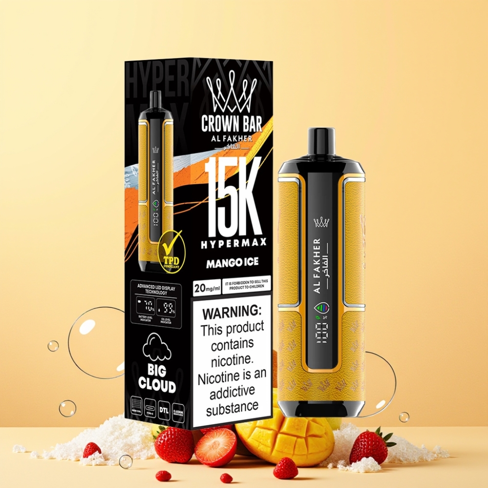 Al Fakher Crown Bar 15K Hypermax Sverige Grossist 22ml 600mAh Type-C DTL 20mg Portabel Mango Is