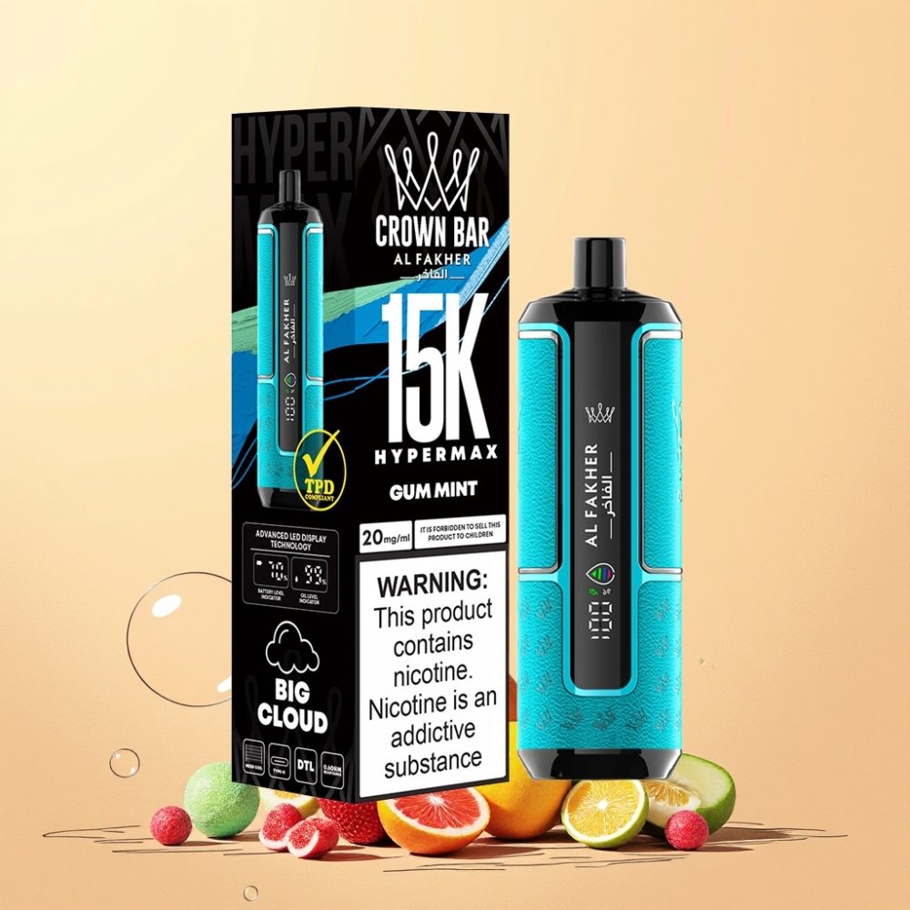 Al Fakher Crown Bar 15K Hypermax Sverige Grossist 22ml 600mAh Type-C DTL 20mg Tuggmynta