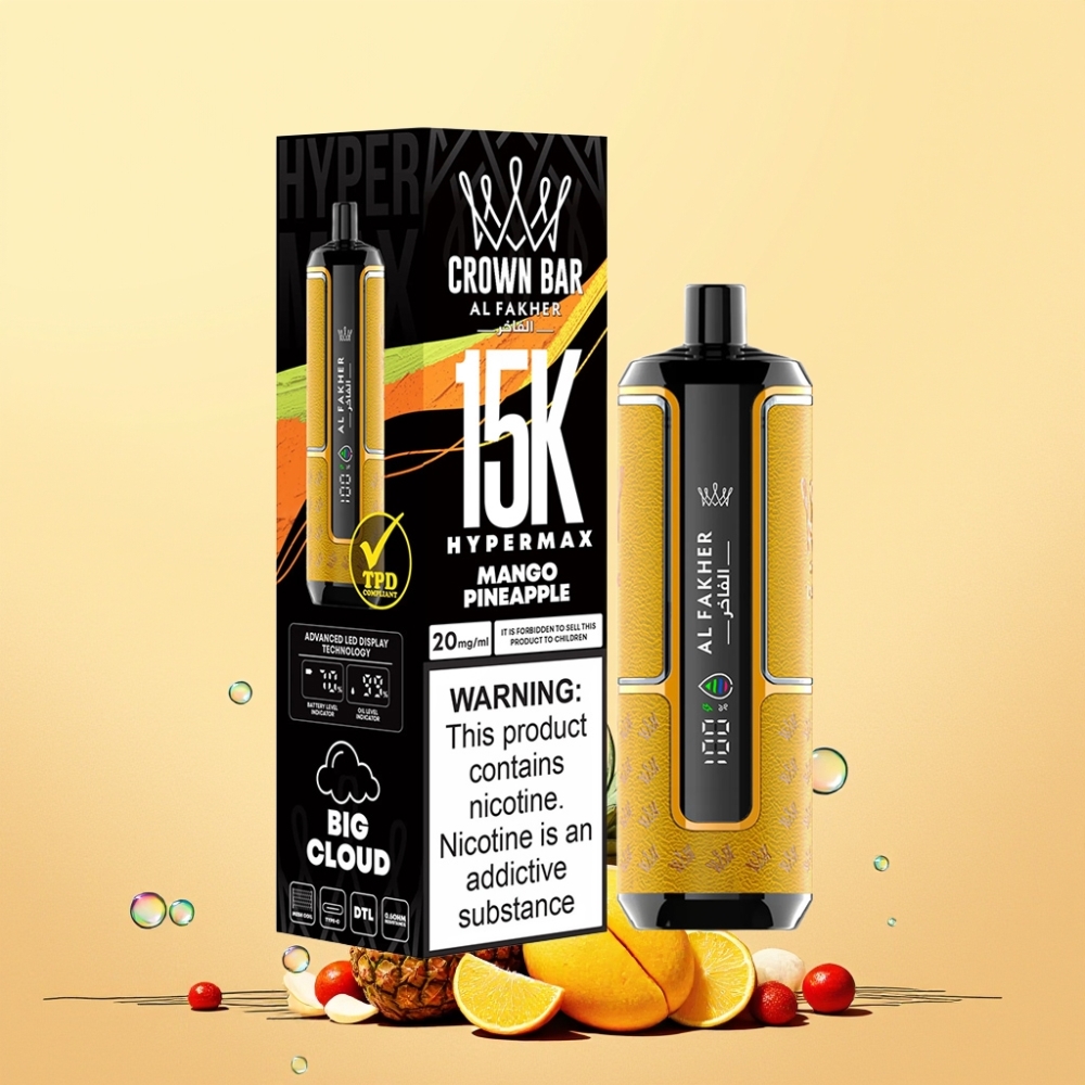Al Fakher Crown Bar 15K Hypermax Sverige Grossist 22ml 600mAh Type-C Direkt-till-Lunga Mango Ananas