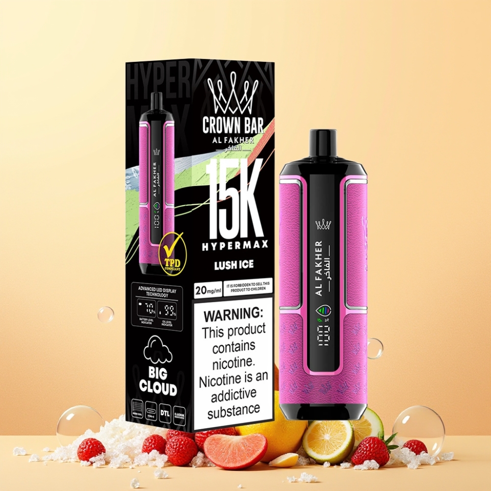 Al Fakher Crown Bar 15K Hypermax Sverige Grossist 22ml 600mAh Type-C Direkt-till-lunga 20mg Luch Is