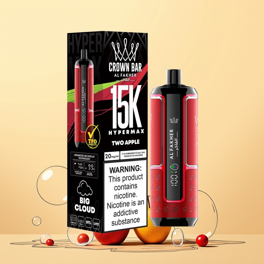 Al Fakher Crown Bar 15K Hypermax Sverige Grossist 22ml 600mAh Type-C Två Äpple