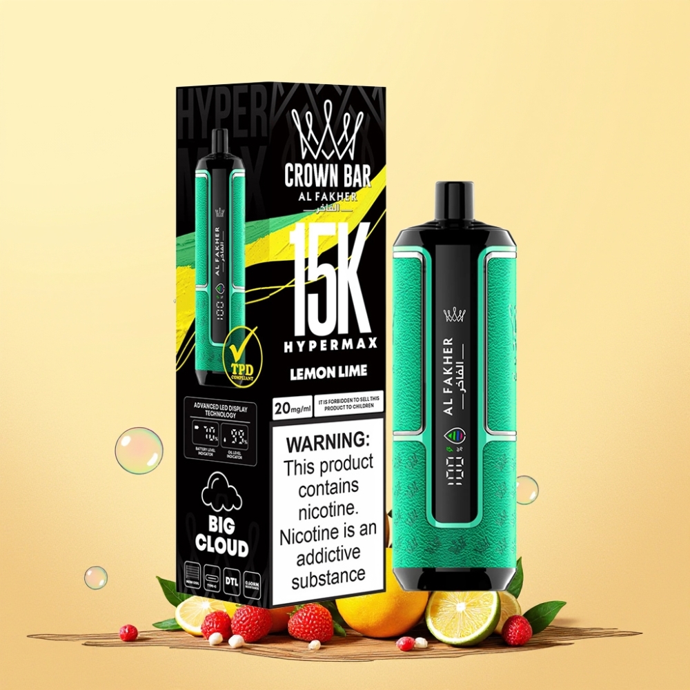 Al Fakher Crown Bar 15K Hypermax Sverige Grossist Direkt-till-Lunga 22ml 600mAh Citron Lime