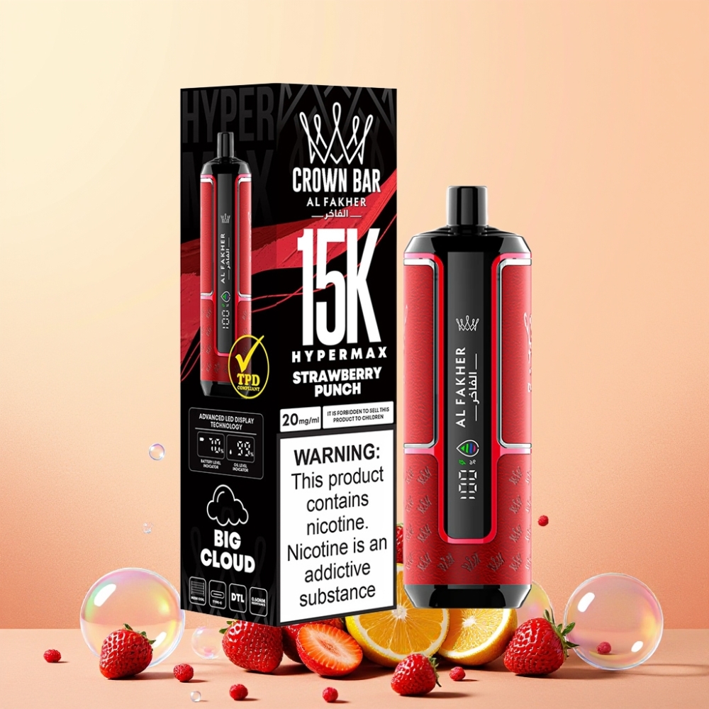 Al Fakher Crown Bar 15K Hypermax Sverige Grossist Direkt-till-lunga 20mg Jordgubb Punch
