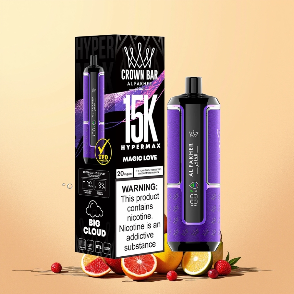 Al Fakher Crown Bar 15K Hypermax Sverige Grossist Direkt-till-lunga Bärbar Engångsvape Kit Magisk Kärlek