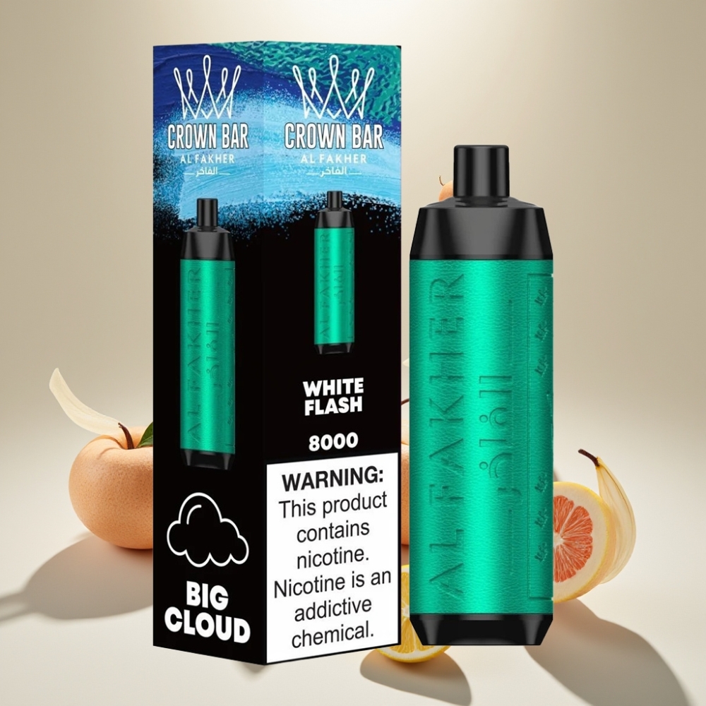 Al Fakher Crown Bar 8000 Crystal Svensk Engångs Vapen Vit Bländning Sverige Grossist 600mah 18ml 5mg 0.6ohm