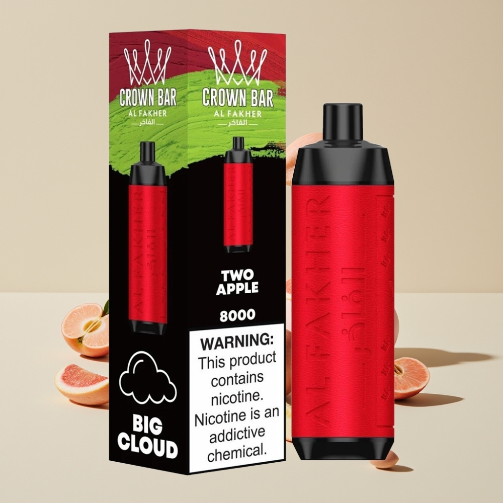 Al Fakher Crown Bar 8000 Crystal Svensk Grossist Engångs Vape Två Äpplen 8000 Puffar 18ml 5mg Nikotin 600mAh USB-C 0.6 Ohm