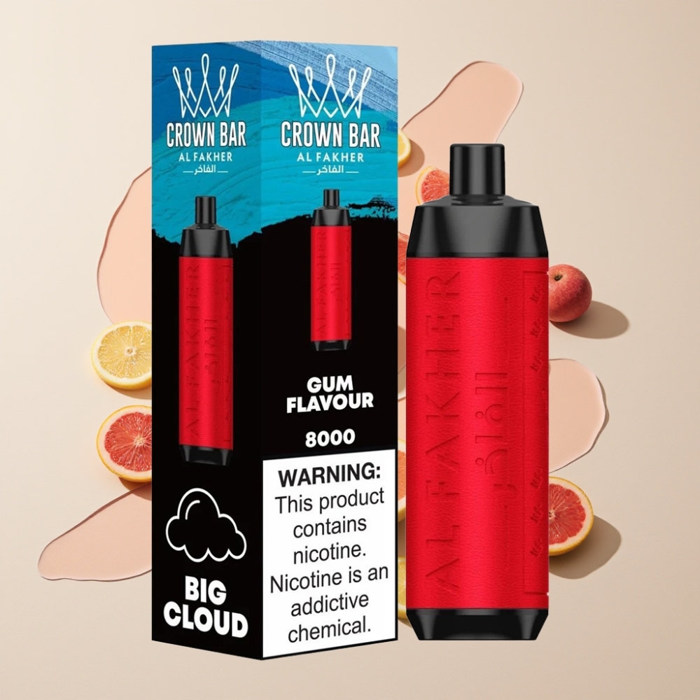Al Fakher Crown Bar 8000 Kristall Engångs Vape Tuggummi Smak Sverige Grossist 600mah 18ml 5mg 0.6ohm
