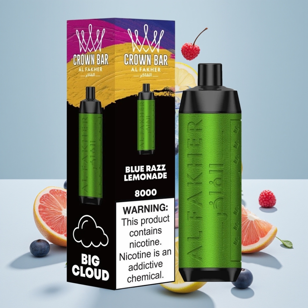 Al Fakher Crown Bar 8000 Kristall Engångsvape 8000 Puffar USB-C 600mAh 18ml Sverige Grossist Blå Hallon & Lemonad