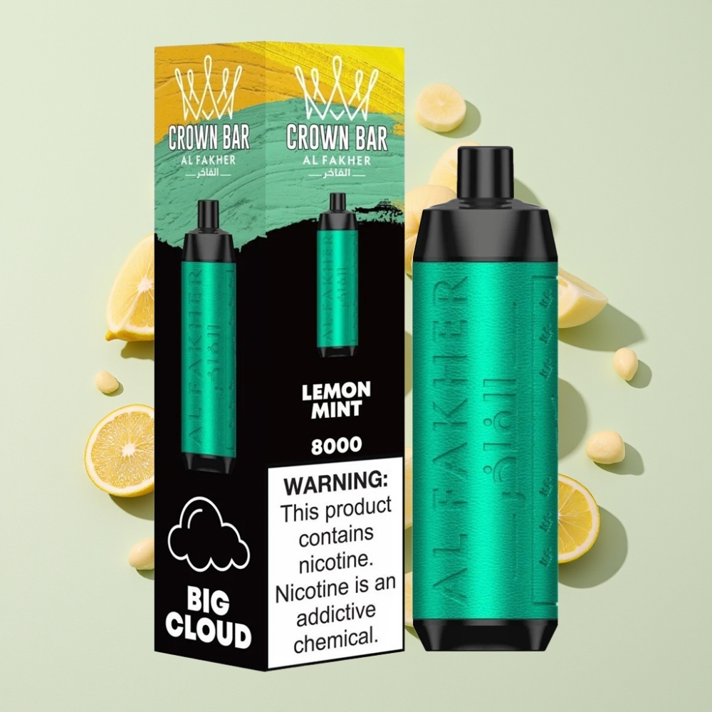 Al Fakher Crown Bar 8000 Puffar 600mah Batteri 18ml E-Vätska 5mg Nikotin Sverige Grossist Citron Mynta