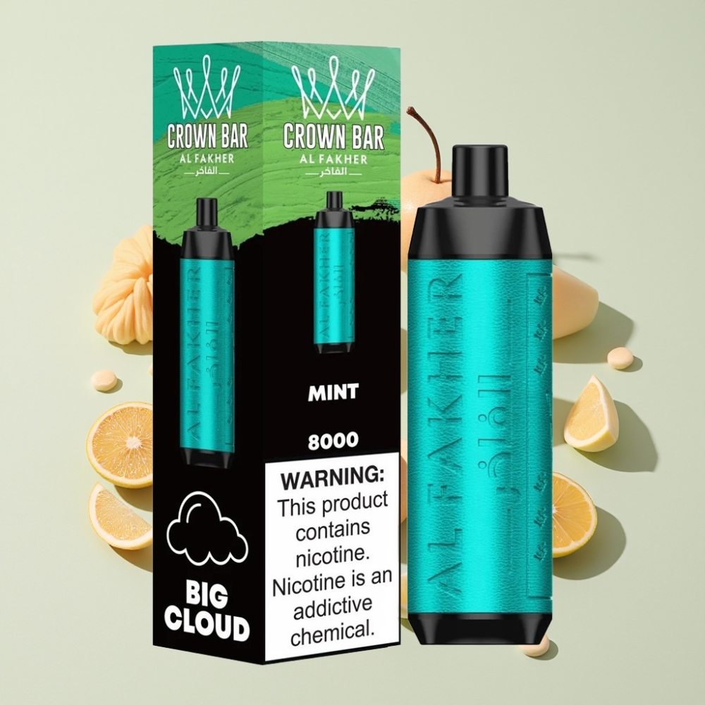 Al Fakher Crown Bar 8000 Puffar USB-C Laddning 18ml E-Vätska 5mg Nikotin 0.6 ohm Coil Kompakt och Smidig Sverige Grossist Mynta