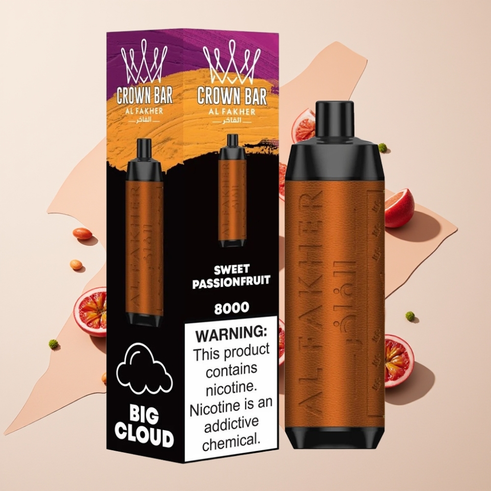 Al Fakher Crown Bar 8000 Sverige Grossist 600mah 18ml 5mg 0.6ohm Söt Passionfrukt Disposable Vape