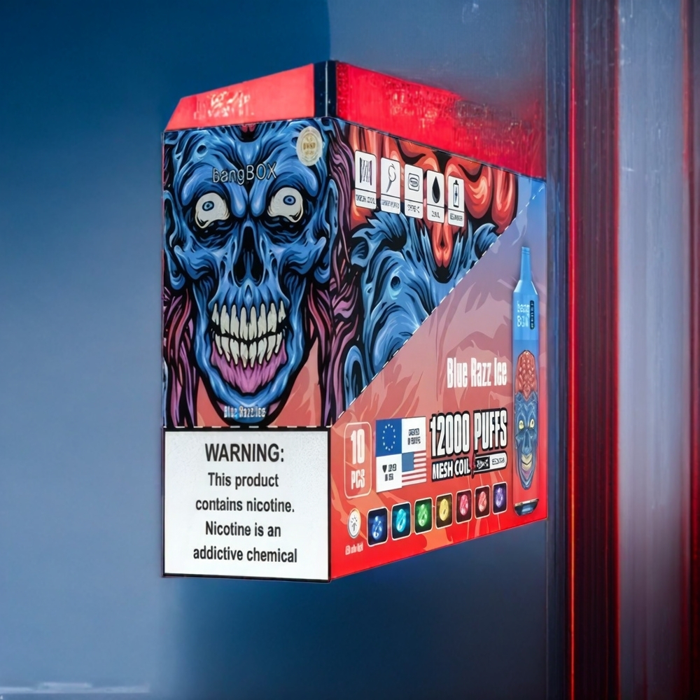 Blå Hallon Is Bang Box 12000 Puffar 23ML 650mAh TYPE-C 0%-5% Salt Nic Sverige Grossist