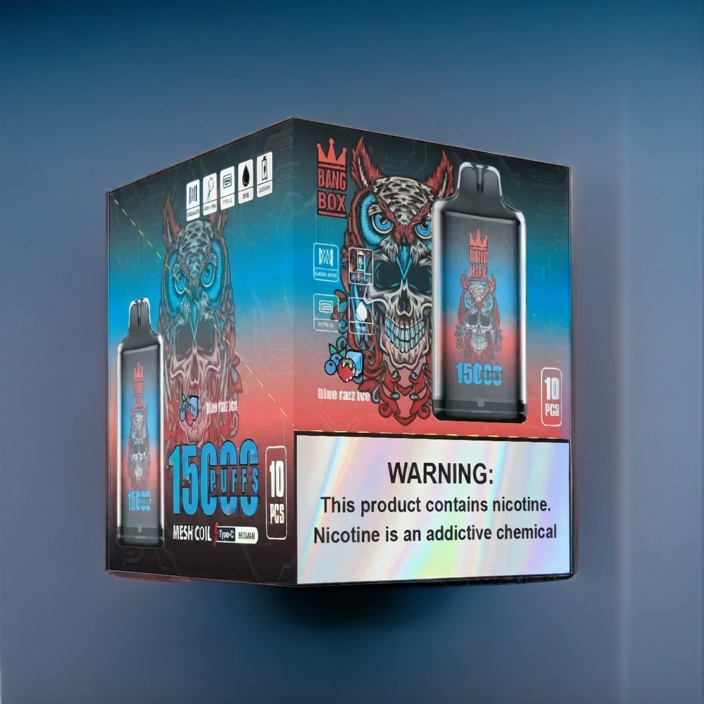 Blå Hallon Is Bang Box 15 000 Puffar (23ml, 650mAh, TYPE-C) Sverige Grossist 1 låda 10 st