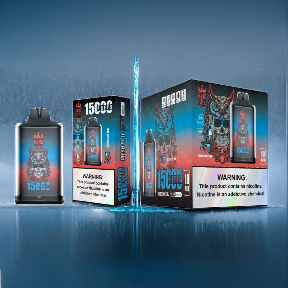 Blå Hallon Is Bang Box 15 000 Puffar (23ml, 650mAh, TYPE-C) Sverige Grossist 1 låda 10 st