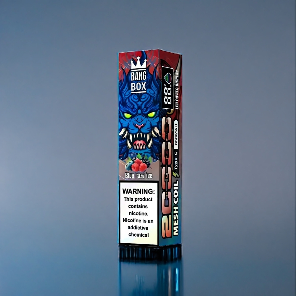 Blå Hallon Is Bang Box 20000 Puffar 35ml 5% Nicotine Mesh Coil Sverige Grossist
