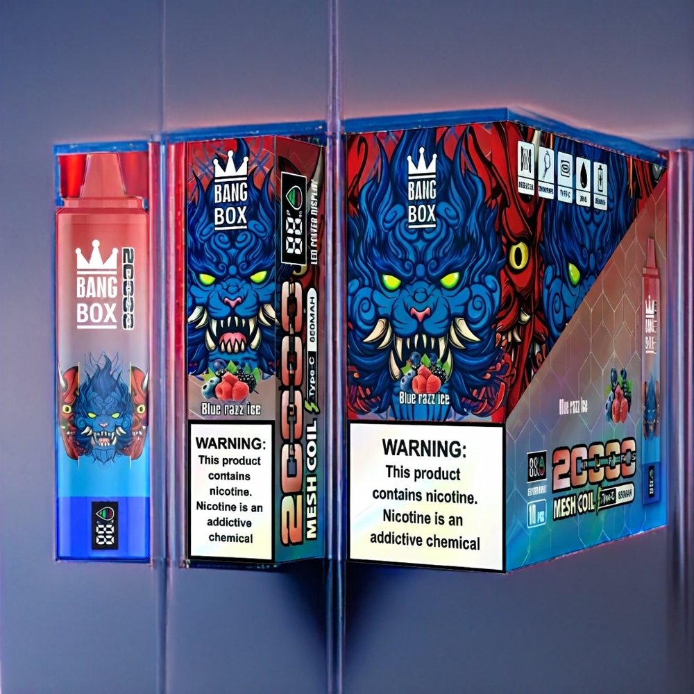 Blå Hallon Is Bang Box 20000 Puffar 35ml 5% Nicotine Mesh Coil Sverige Grossist