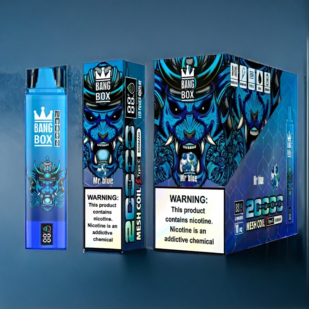Blå Smaker Kombination Bang Box Familj Sverige Grossist 20000 Puffar 5% Nikotin Mesh Coil Smart Skärm 35ml