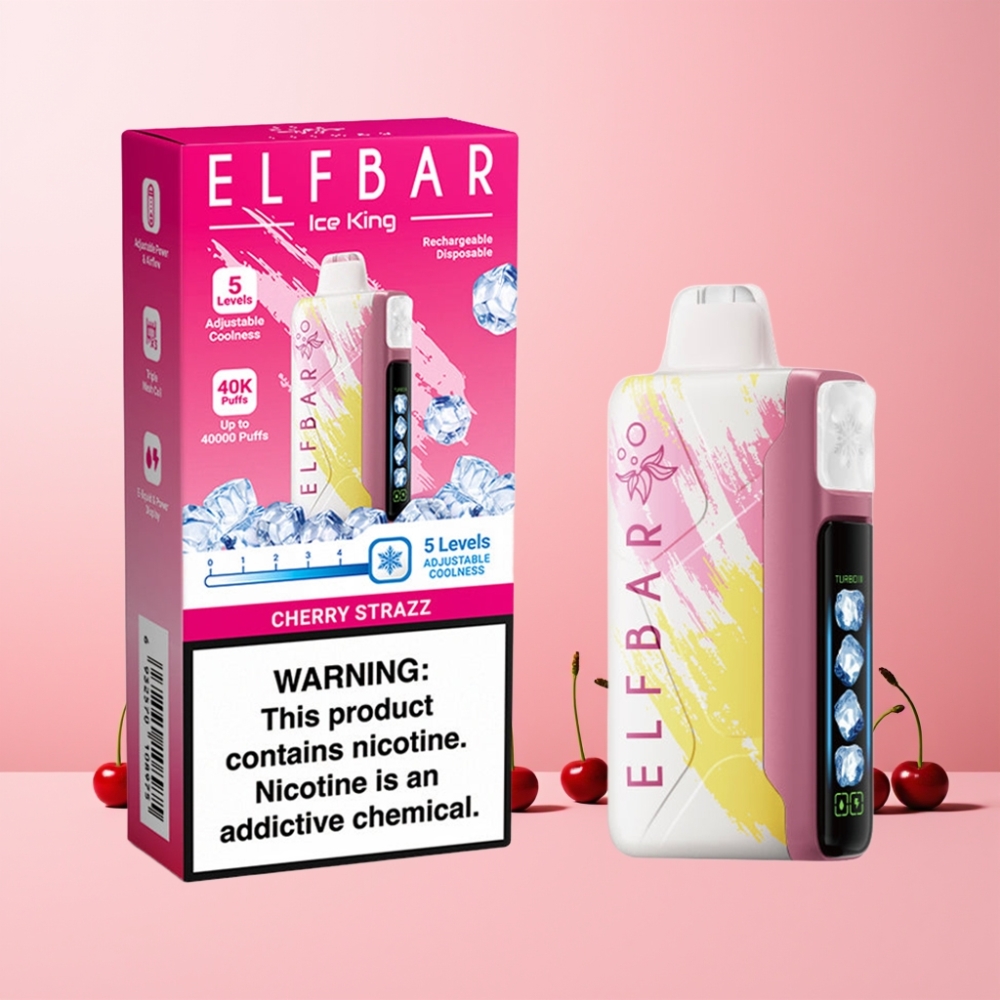 Elf Bar Ice King 40000 Puff Laddningsbar E-Cigarett med LCD-display, Justerbara Kylningsnivåer, Dual Luftflödesystem & Körsbär Strazz Sverige Grossist