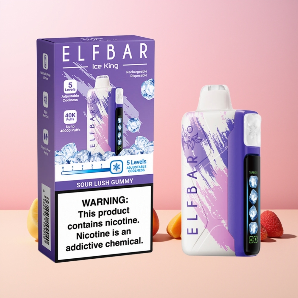 Elf Bar Ice King 40000 Puff Återuppladdningsbar 850mAh Batteri Justerbara Kylningsnivåer LCD Display Sverige Grossist Sur Lummig Godis