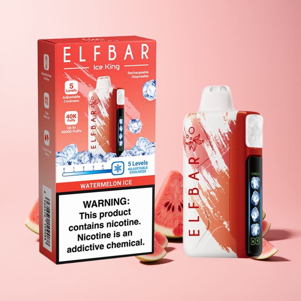 Elf Bar Ice King 40000 Puff Återuppladdningsbar 850mAh Justerbara Kylningsnivåer LCD Display Sverige Grossist Vattenmelon Is