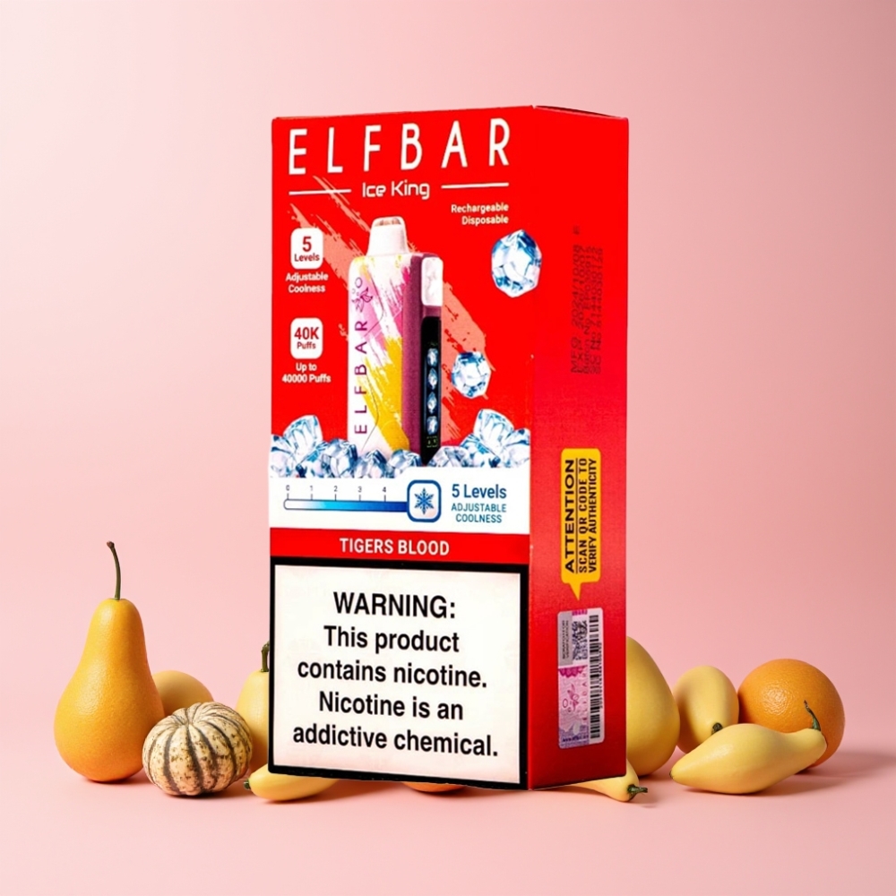 Elf Bar Ice King 40000 Puff Återuppladdningsbar E-Ciggarett med LCD-display och Justerbara Kylningsnivåer Sverige Grossist Tigerblod