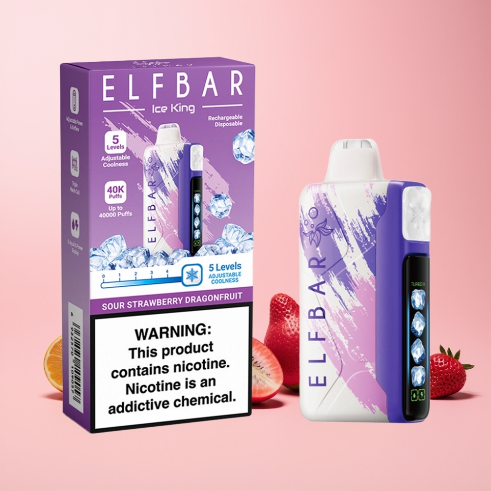 Elf Bar Ice King 40000 Puffar Återuppladdningsbar 850mAh Justerbar Kyla LCD Display Sverige Grossist Sur Jordgubb Draktfrukt