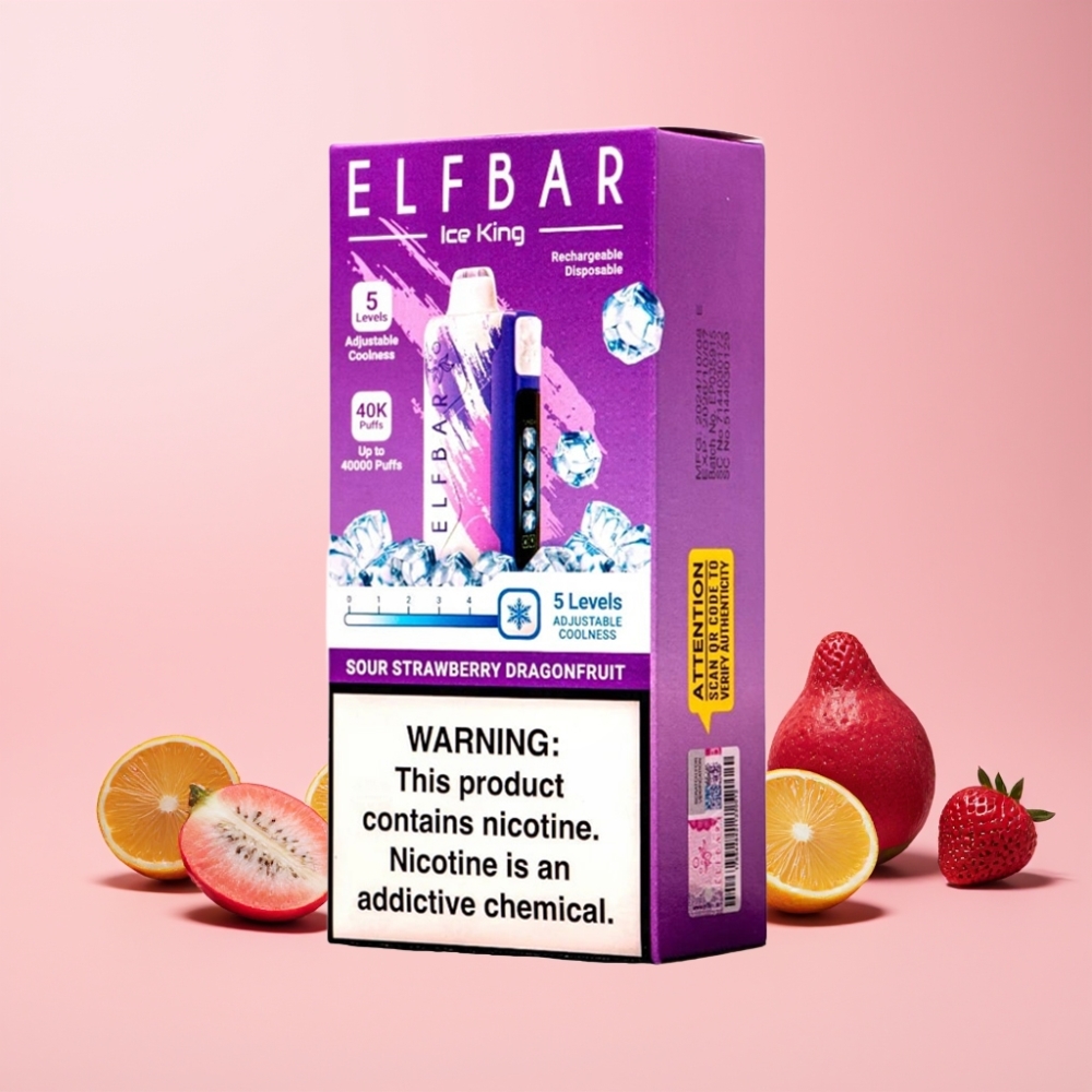 Elf Bar Ice King 40000 Puffar Återuppladdningsbar 850mAh Justerbar Kyla LCD Display Sverige Grossist Sur Jordgubb Draktfrukt