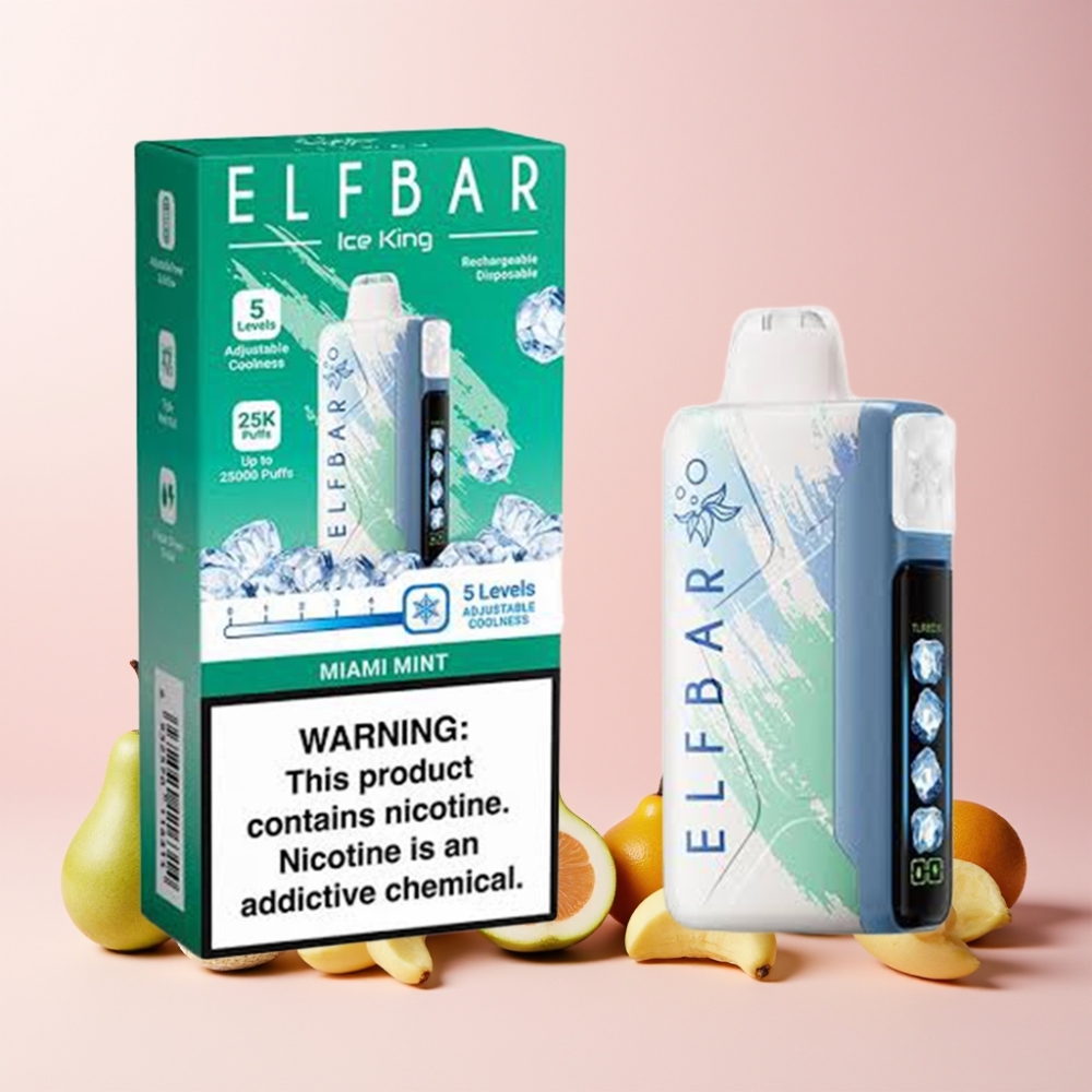 Elf Bar Ice King 40000 Puffar Återuppladdningsbar 850mAh Justerbara Kylningsnivåer LCD Display Miami Mint Sverige Grossist