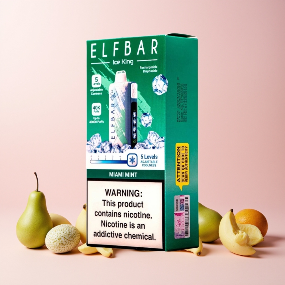 Elf Bar Ice King 40000 Puffar Återuppladdningsbar 850mAh Justerbara Kylningsnivåer LCD Display Miami Mint Sverige Grossist