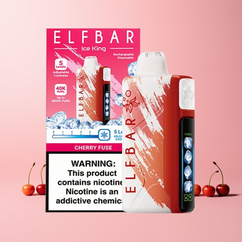 Elf Bar Ice King 40000 Puffs Laddningsbar 850mAh Justerbara Kylningsnivåer Dual Luftflödesystem Sverige Grossist Körsbär Fusions