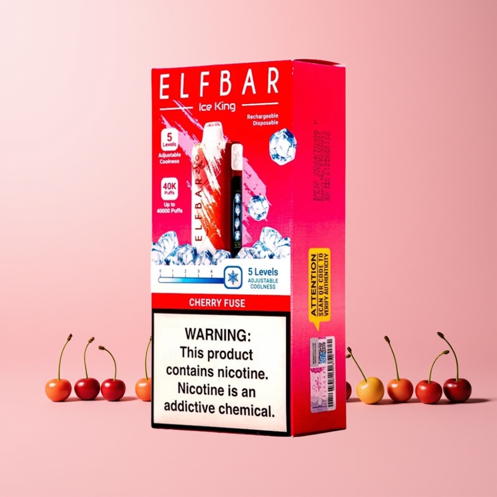 Elf Bar Ice King 40000 Puffs Laddningsbar 850mAh Justerbara Kylningsnivåer Dual Luftflödesystem Sverige Grossist Körsbär Fusions