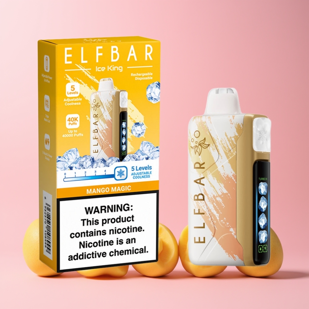 Elf Bar Ice King 40000 Puffs Rechargebar LCD Dual Luftflöde Justerbar Kyla Mango Magi Sverige Grossist