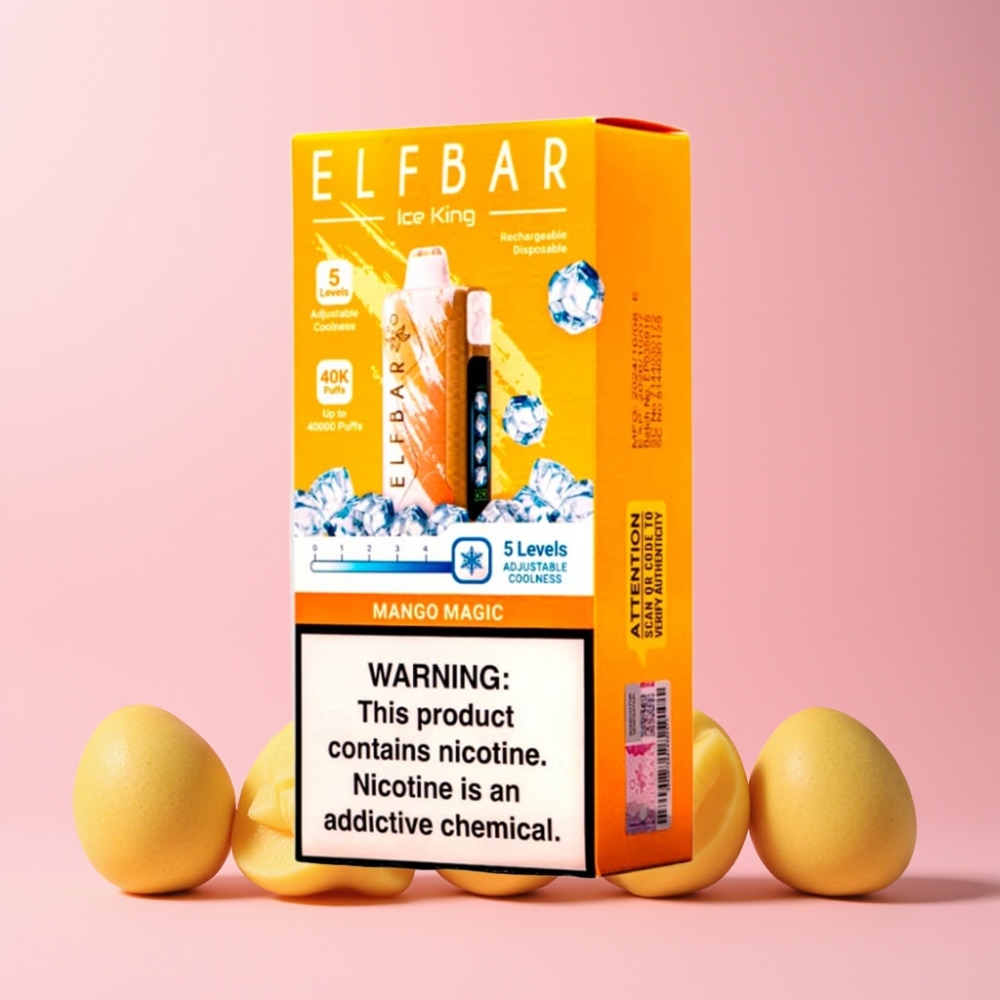 Elf Bar Ice King 40000 Puffs Rechargebar LCD Dual Luftflöde Justerbar Kyla Mango Magi Sverige Grossist