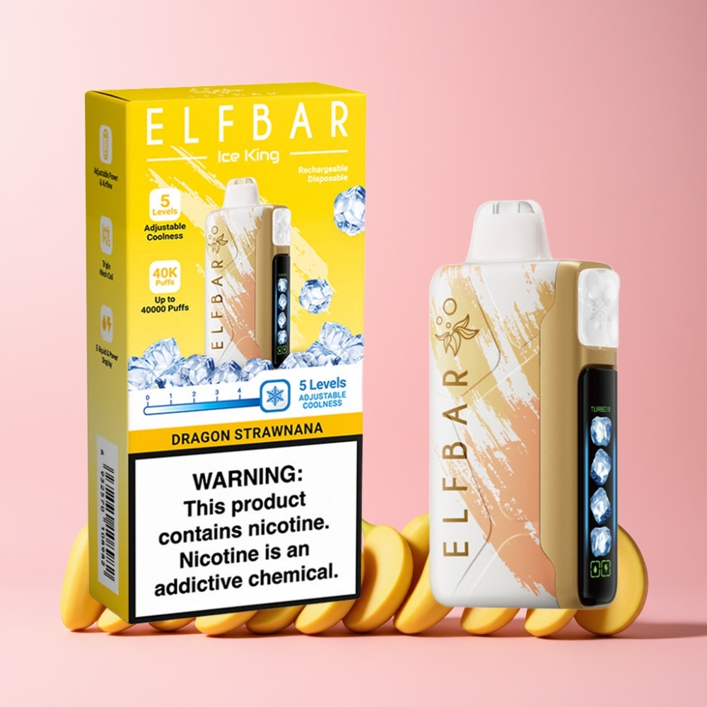 Elf Bar Ice King 40000 Puffs Svensk Grossist Laddningsbar 850mAh Justerbar Kylning Dragon Jordgubb-Banana